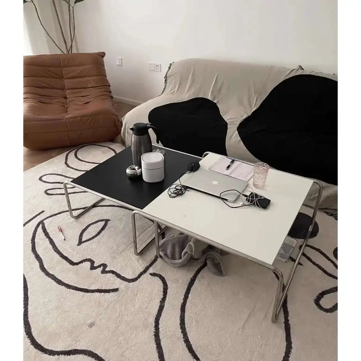 Bauhaus Stainless Steel Medieval Personality Black and White Rectangular Side Several Combination Home Living Room Coffee Table
