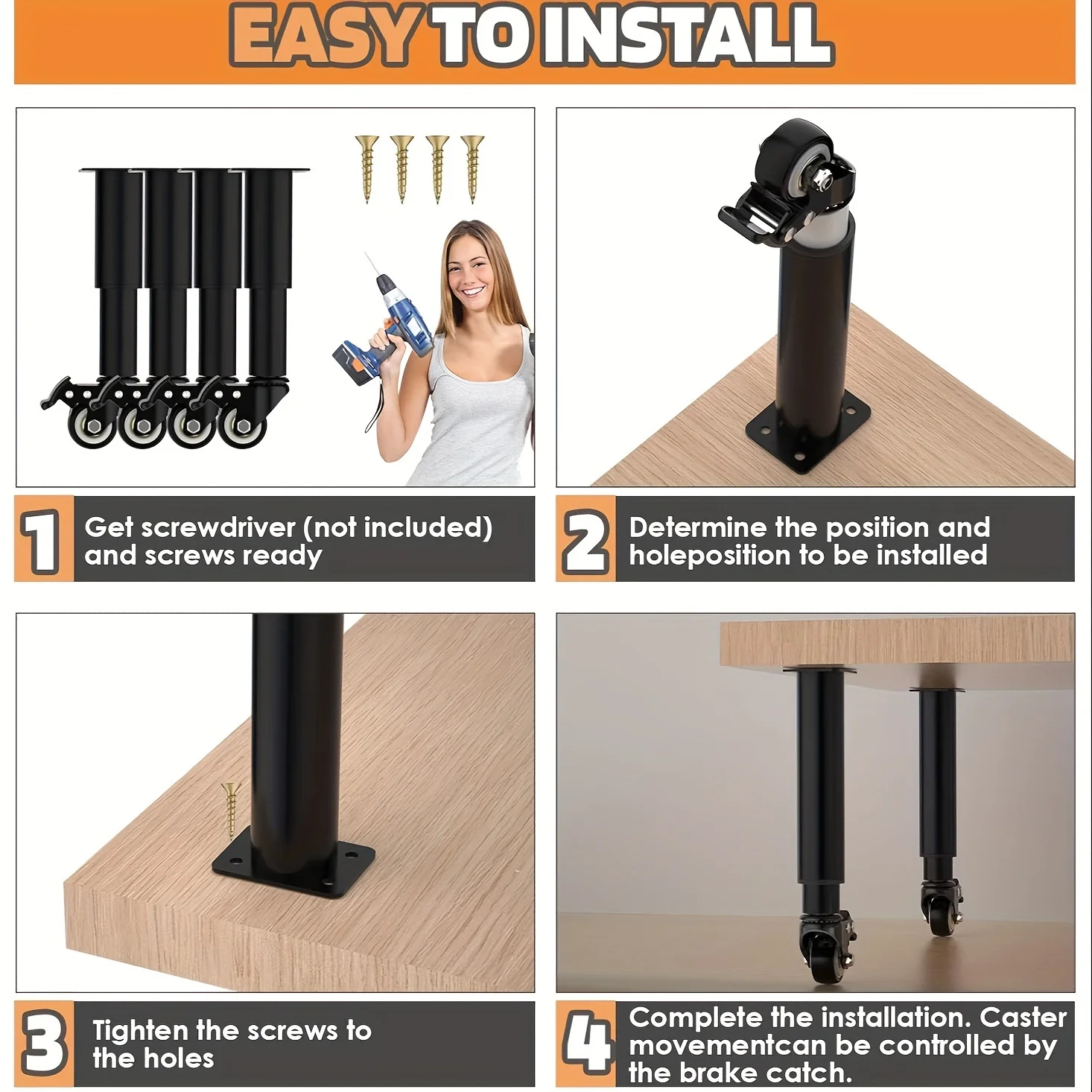 4pcs Metal Extendable Furniture Legs with Casters, Table Legs,with Heavy-Duty Replacement for Cabinets, Sofas, Desks, Dressers