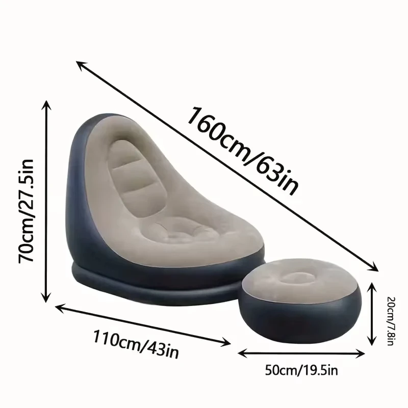 2Pcs Lazy Sofa Inflatable Chair Folding Recliner (Sofa + Footrest) Outdoor Sofa Bed with Footrest Indoor and Outdoor Portable Fo