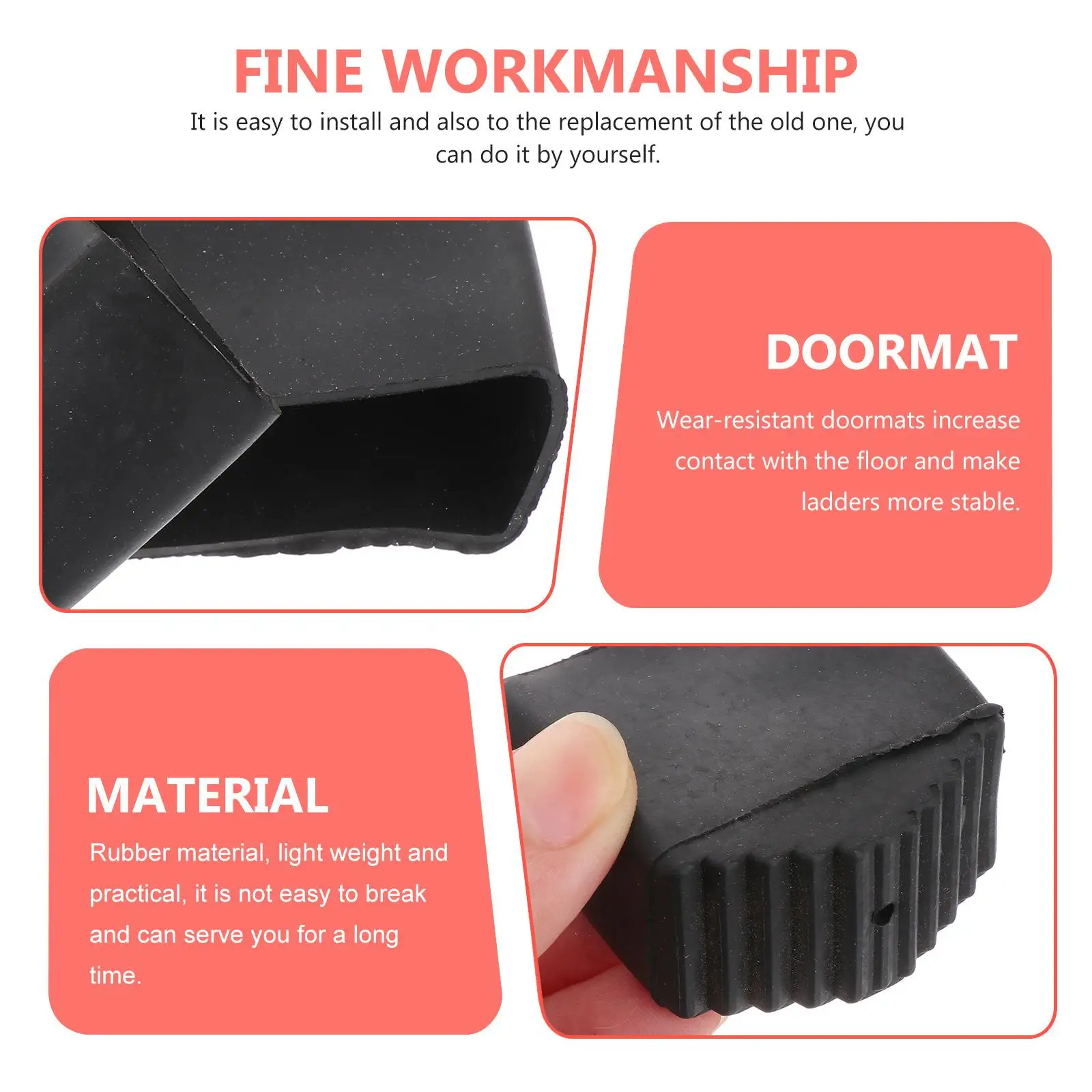 2 Pcs Ladder Feet Rubber Covers Non-slip Foot Pads 2x4cm Black Protective Caps for Metal Stairs Thick Wear-resistant