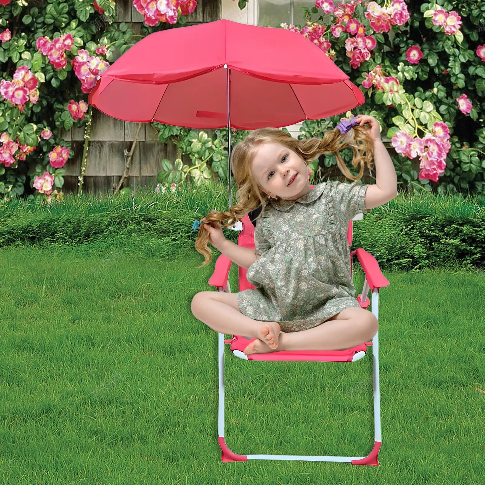 Baby Beach Chair With Umbrella Folding Sand Seat Sandproof Windproof Lightweight Portable Kids Chair For Vacation Backyard