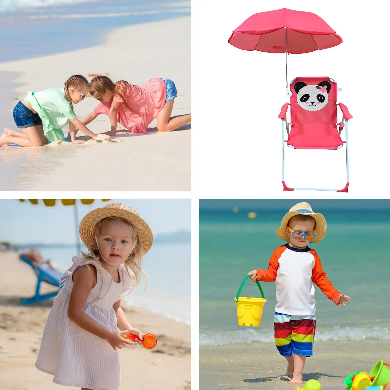 Baby Beach Chair With Umbrella Folding Sand Seat Sandproof Windproof Lightweight Portable Kids Chair For Vacation Backyard