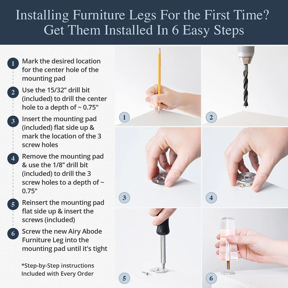 Acrylic Furniture Legs - Mid Century Legs Set of 4 For Couch, Sofa, Chair, Table,Dresser, Bed, Cabinet,Load 600KG