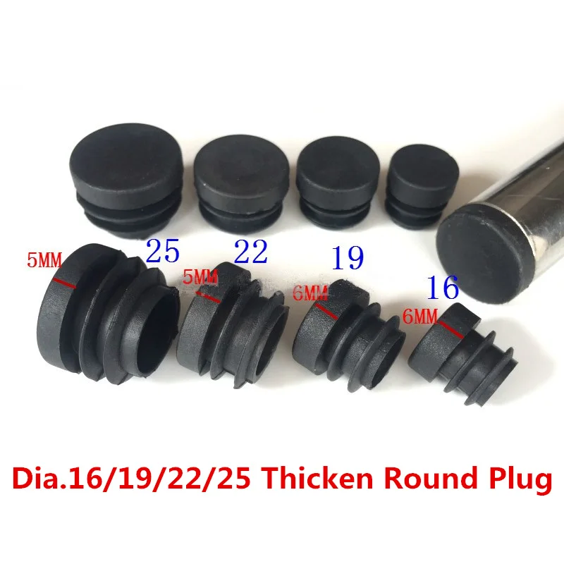 Thicken Black Round Plastic Blanking Plug Caps 16MM 19MM 22MM 25MM Tube Pipe Inserts Plug Bung Insert Stopper For Chair Leg Pipe