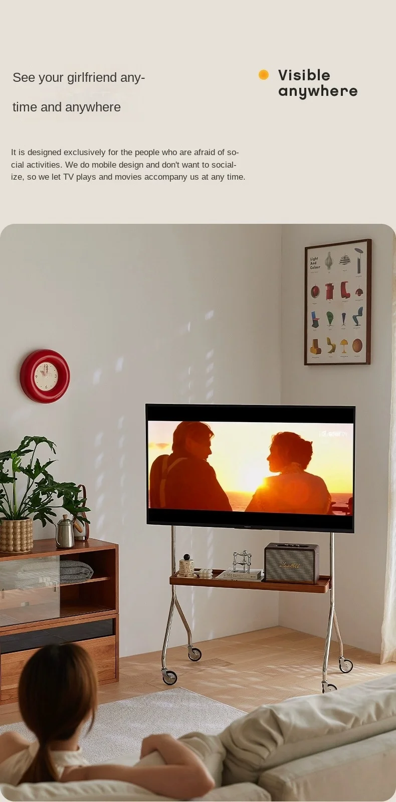 Stainless Steel TV Stand Home Small Household TV Bracket Movable Scandinavian Retro Floor Living Room Monitor TV Shelf