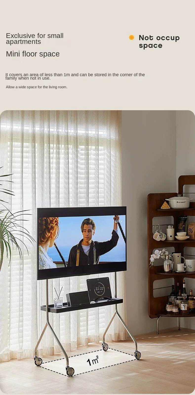 Stainless Steel TV Stand Home Small Household TV Bracket Movable Scandinavian Retro Floor Living Room Monitor TV Shelf