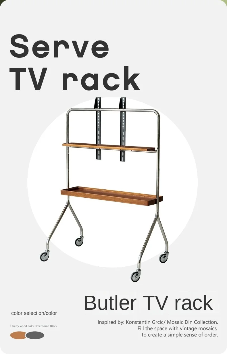 Stainless Steel TV Stand Home Small Household TV Bracket Movable Scandinavian Retro Floor Living Room Monitor TV Shelf