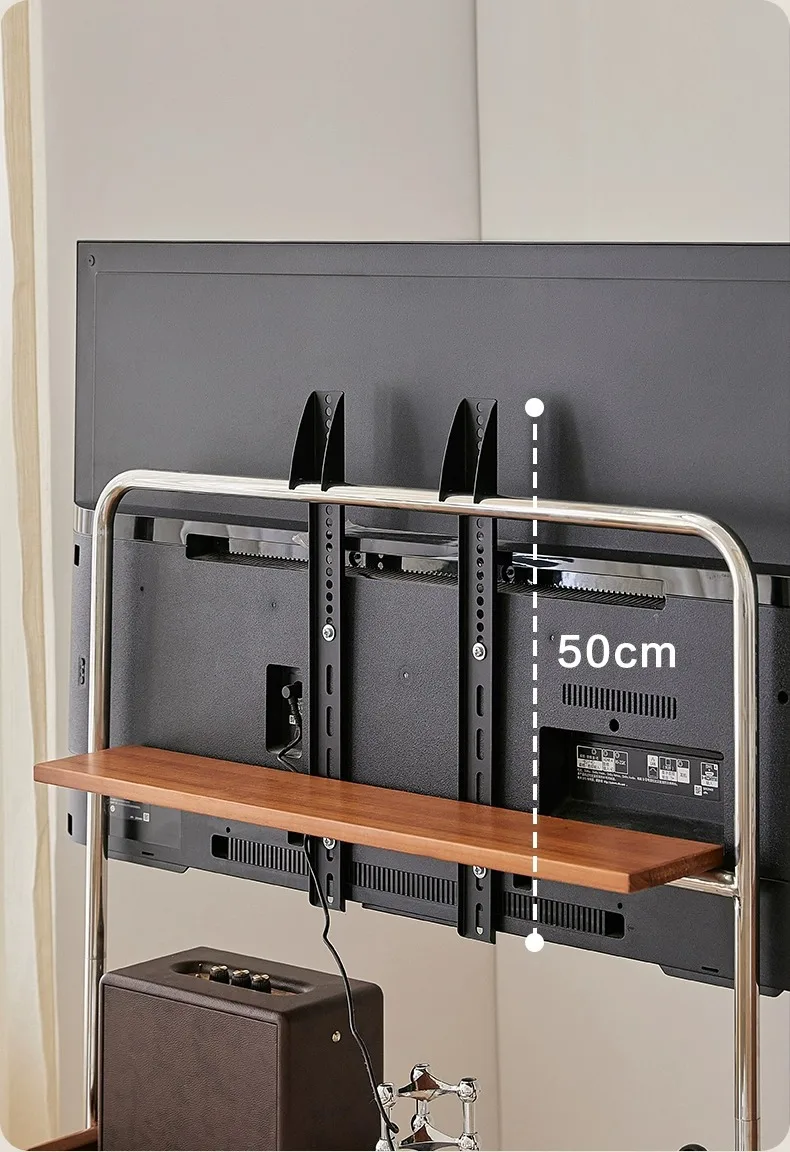 Stainless Steel TV Stand Home Small Household TV Bracket Movable Scandinavian Retro Floor Living Room Monitor TV Shelf