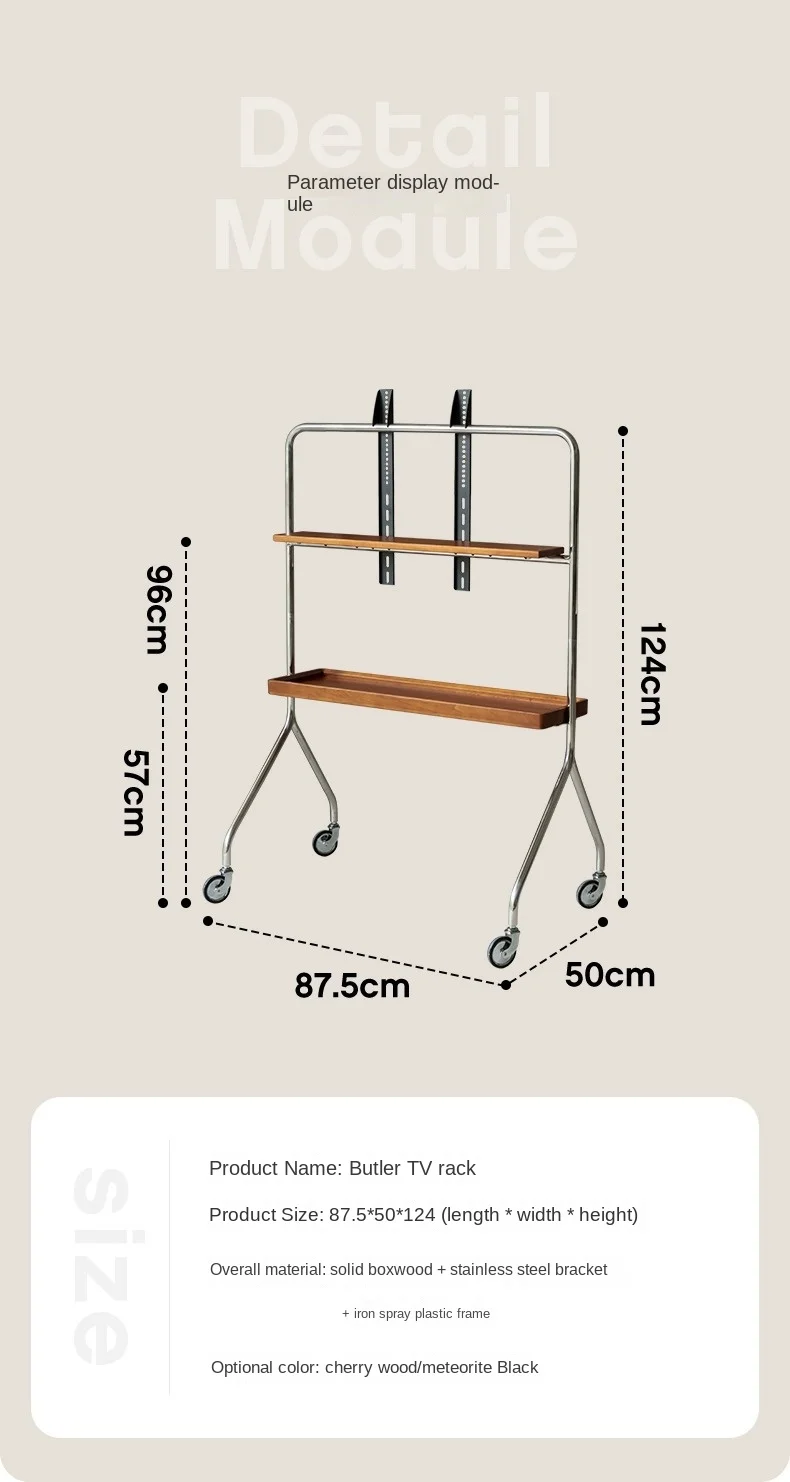 Stainless Steel TV Stand Home Small Household TV Bracket Movable Scandinavian Retro Floor Living Room Monitor TV Shelf