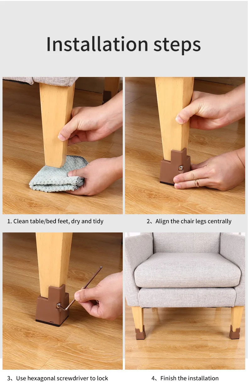 2PCS Adjustable Furniture Chair Feet Riser with Screw Clamp 2 4 Inch Height Heavy Duty Sofa Tables Bed Furniture Risers Square