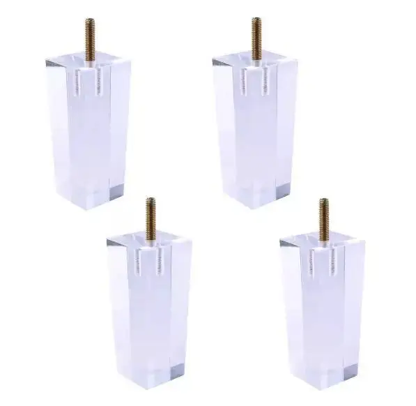 1Pcs 4inch Acrylic Furniture Legs Square Transparent Sofa Legs Replacement for Home Chairs Bed Drawers Coffee Table with Screws