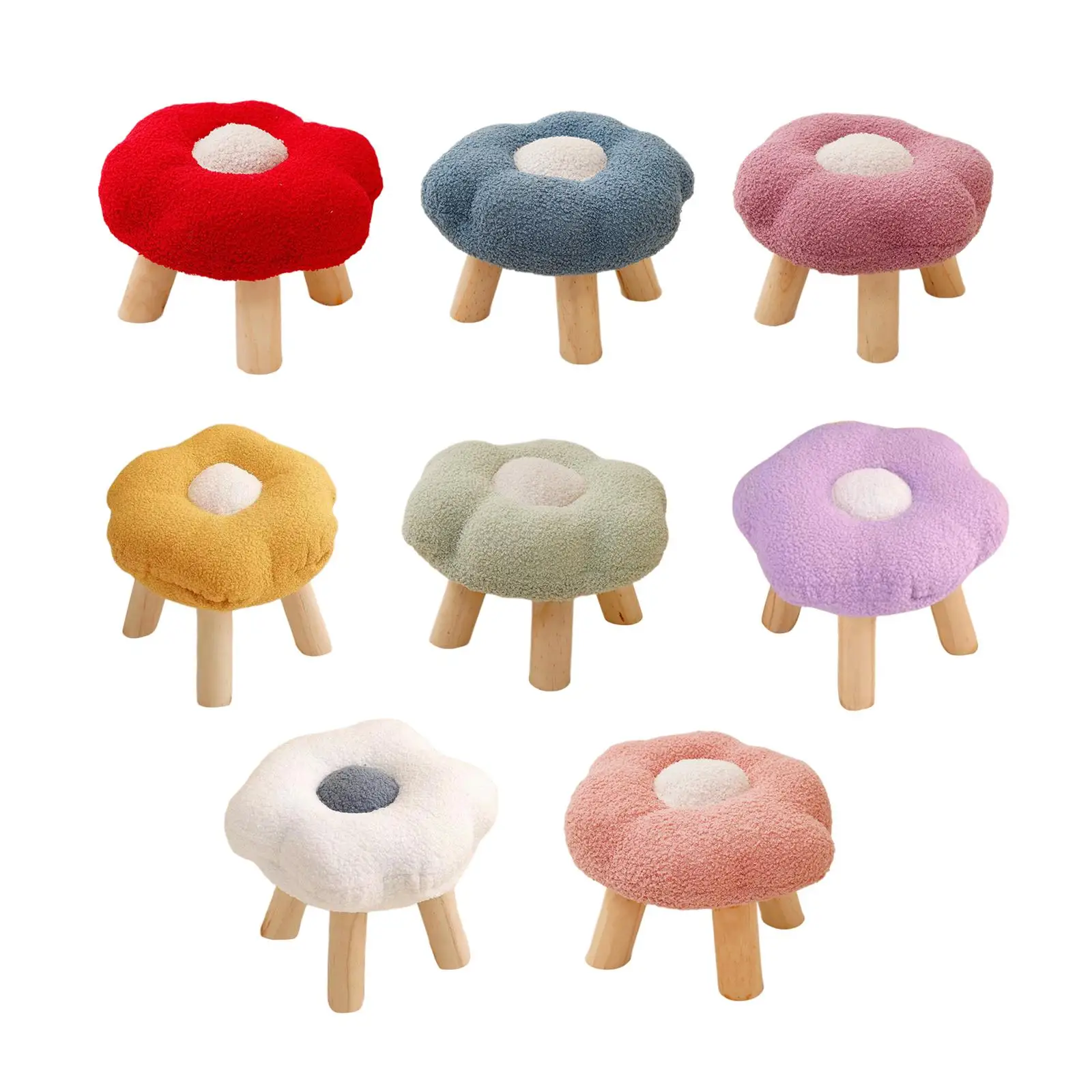 Wooden Small Foot Stool Non Slip Foot Rest Under Desk Footrest Ottoman Soft Stool for Playroom Apartment Porch Bedroom