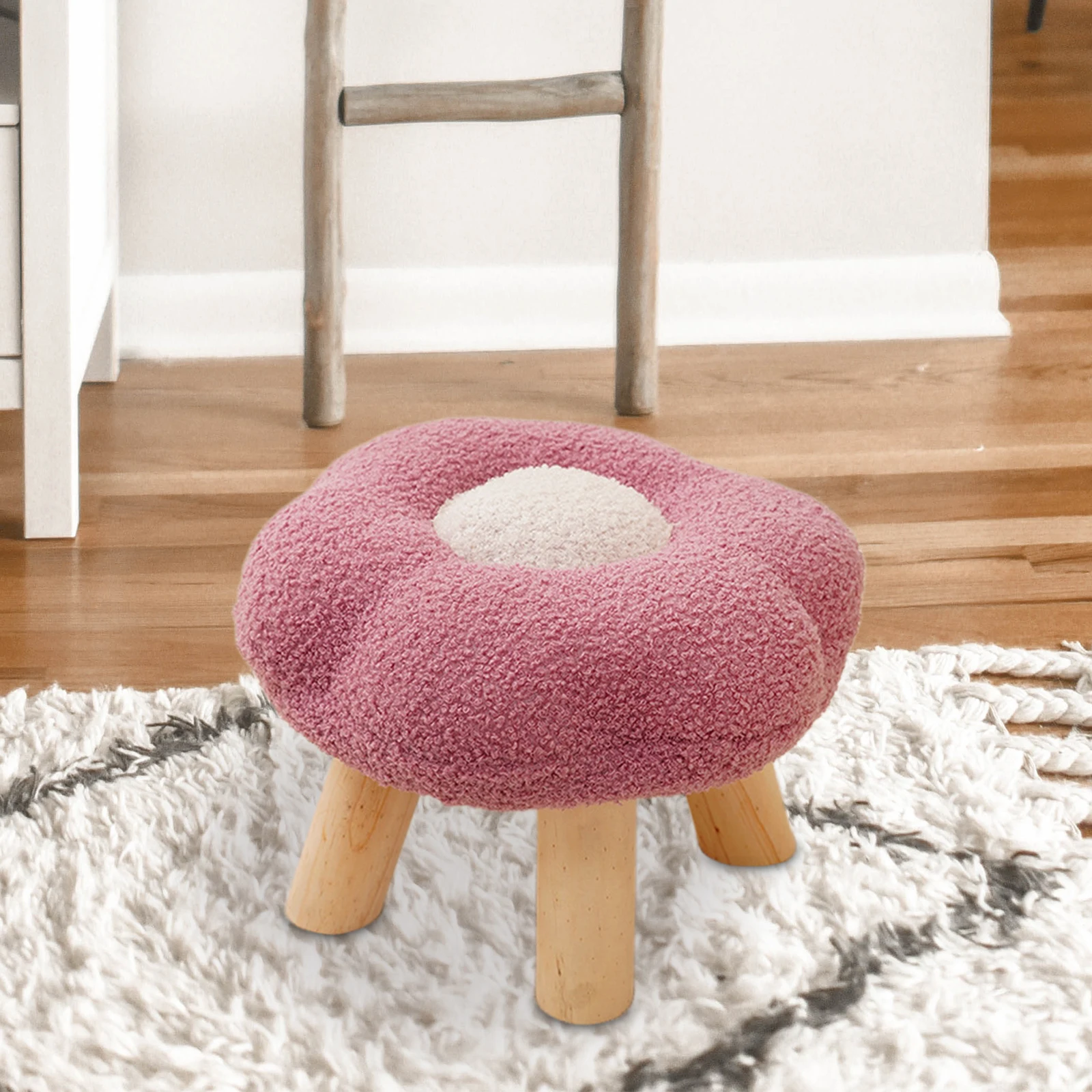 Wooden Small Foot Stool Non Slip Foot Rest Under Desk Footrest Ottoman Soft Stool for Playroom Apartment Porch Bedroom