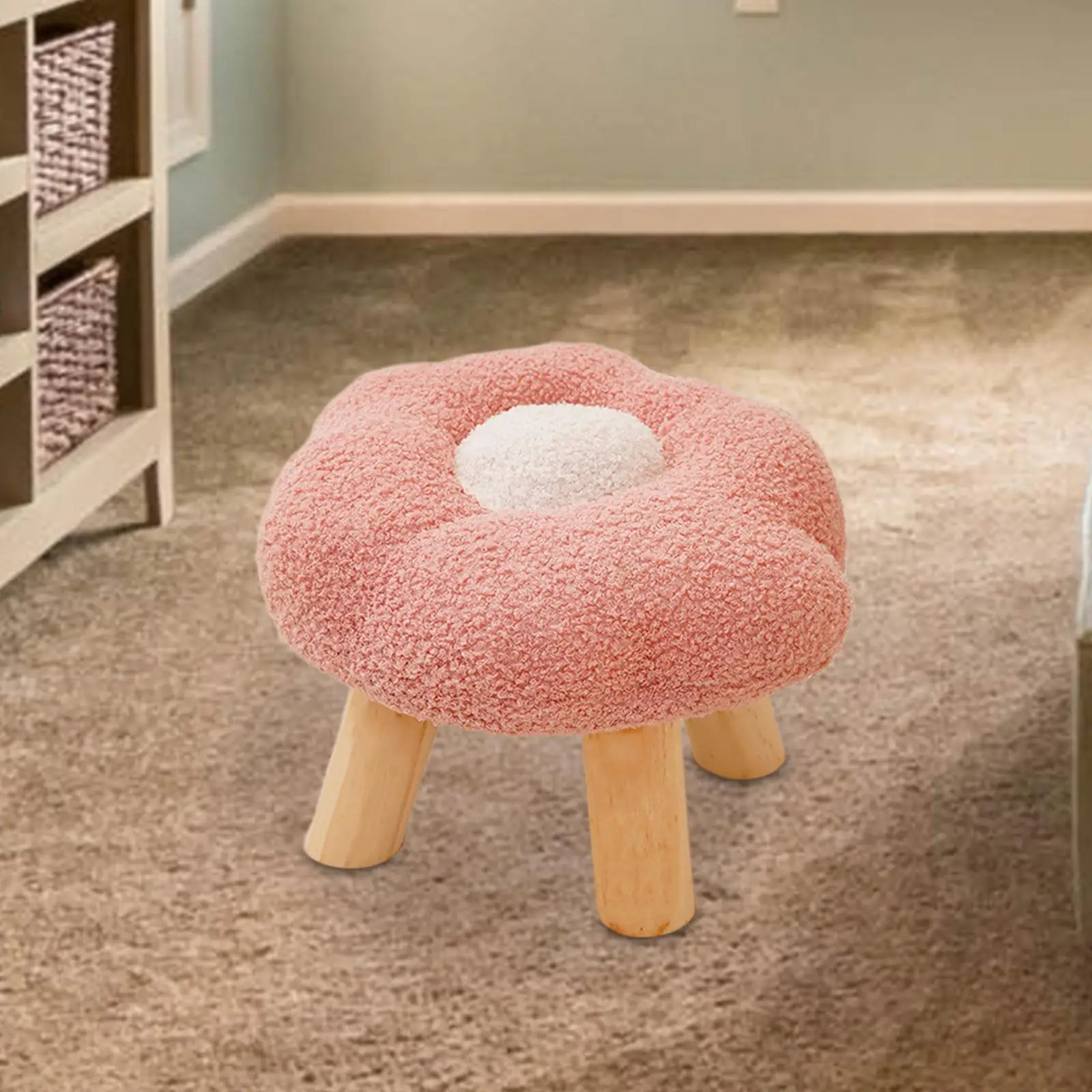 Wooden Small Foot Stool Non Slip Foot Rest Under Desk Footrest Ottoman Soft Stool for Playroom Apartment Porch Bedroom
