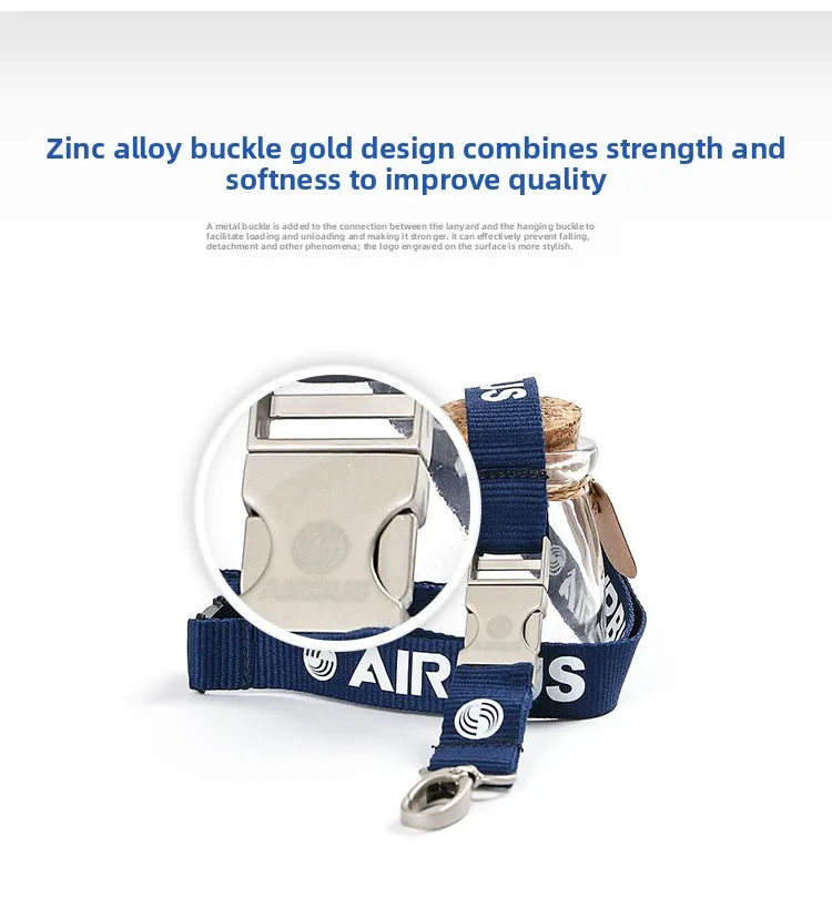 Airbus AIRBUS Boeing metal buckle hanging rope, easy to pull buckle wide version work ID, card sleeve boarding pass