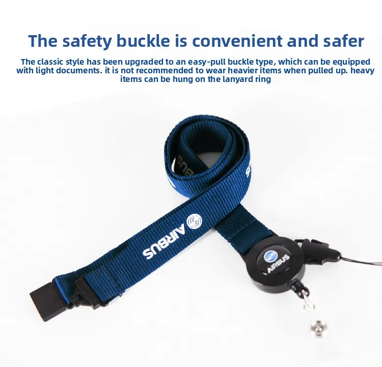 Airbus AIRBUS Boeing metal buckle hanging rope, easy to pull buckle wide version work ID, card sleeve boarding pass