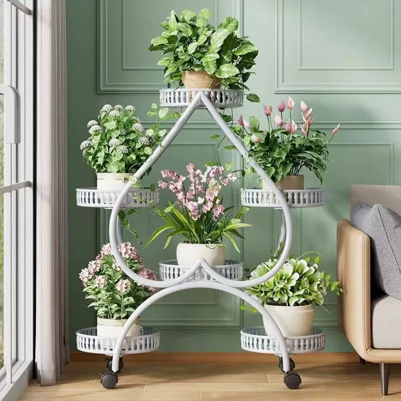 Metal Plant Stand Planter Shelf Floor-Standing Flower Pot Stand Living Room Movable Iron Multi-layer Flower Pot Display Rack