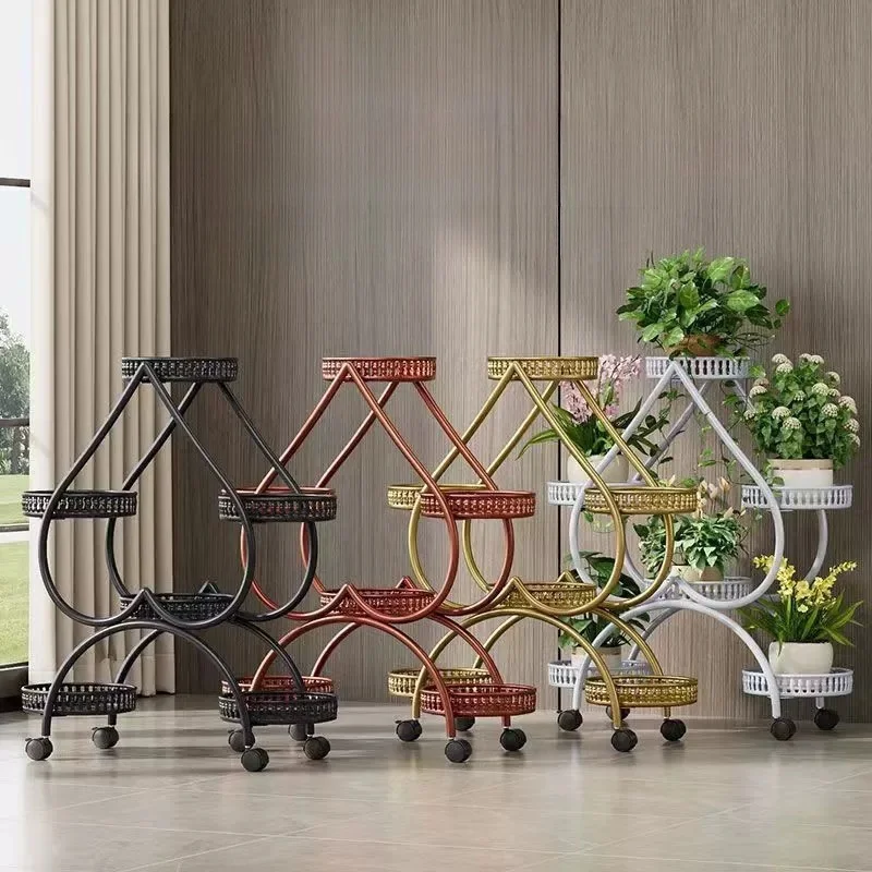 Metal Plant Stand Planter Shelf Floor-Standing Flower Pot Stand Living Room Movable Iron Multi-layer Flower Pot Display Rack