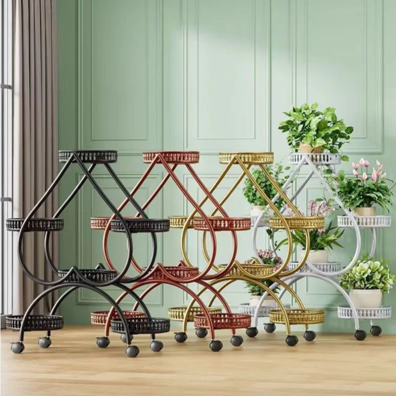 Metal Plant Stand Planter Shelf Floor-Standing Flower Pot Stand Living Room Movable Iron Multi-layer Flower Pot Display Rack