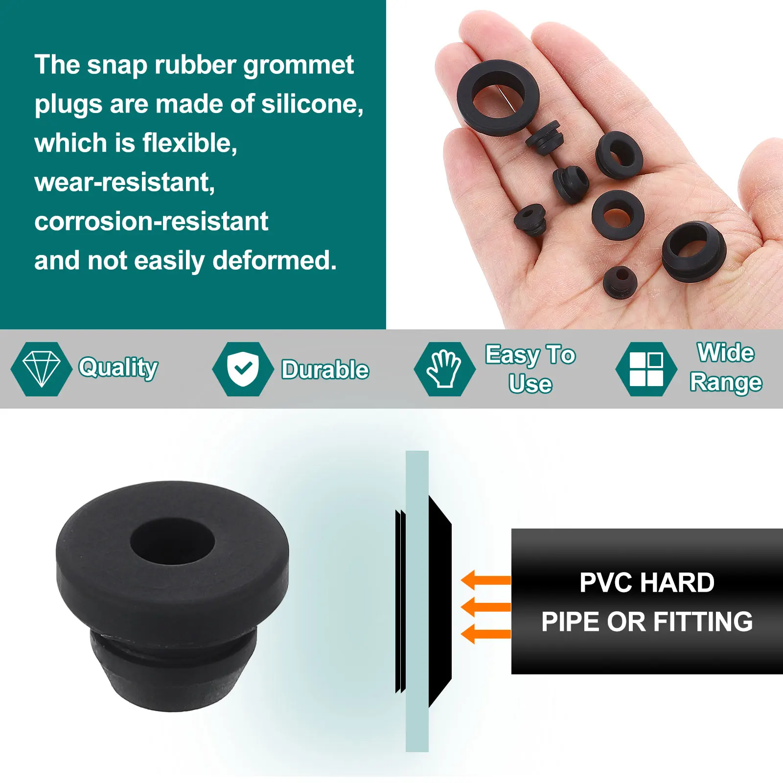 24Pcs Rubber Grommets ID 2-11mm Snap Firewall Hole Plug Anti-Scratch Hole Cover Plug for Electrical Box Cable Wiring Black