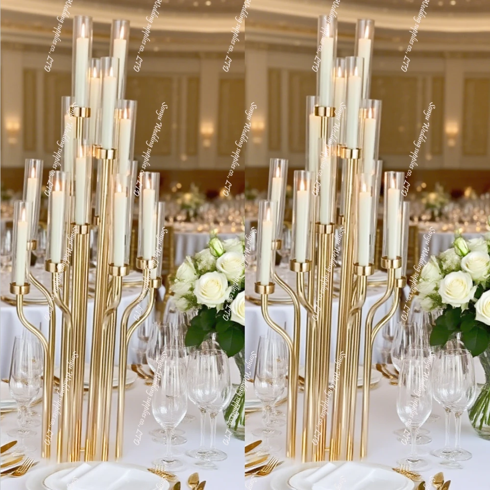 wedding table candlestick holder sliver Gold Metal CandleHolder Stand Table backdrop stick Centerpieces