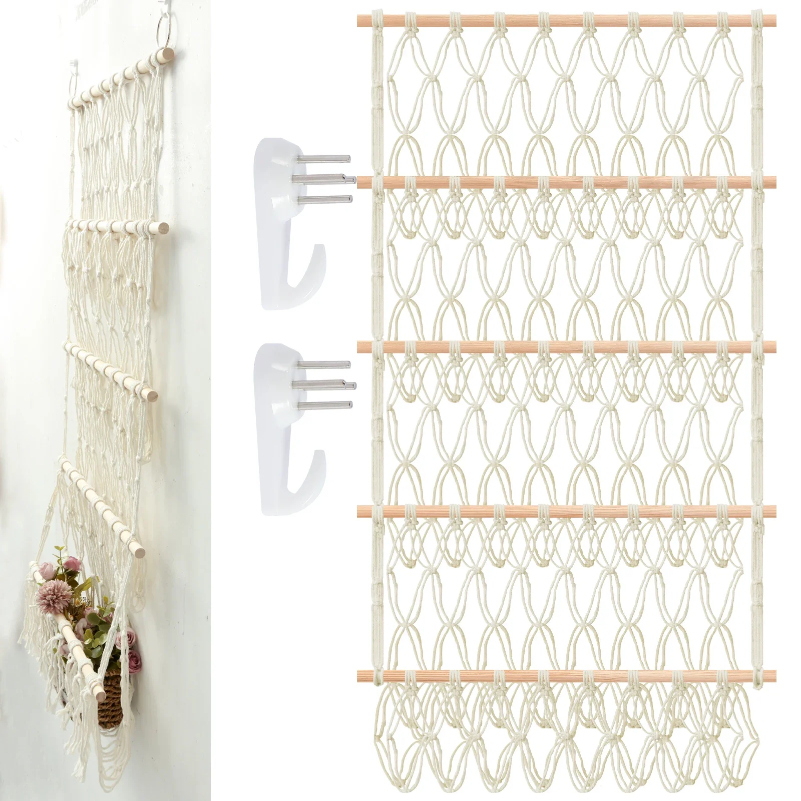 4-Layer Stuffed Toy Storage Hammock Net Large Capacity Stuffed Animal Storage Boho Hanging Toy Organizer for Playroom Bedroom