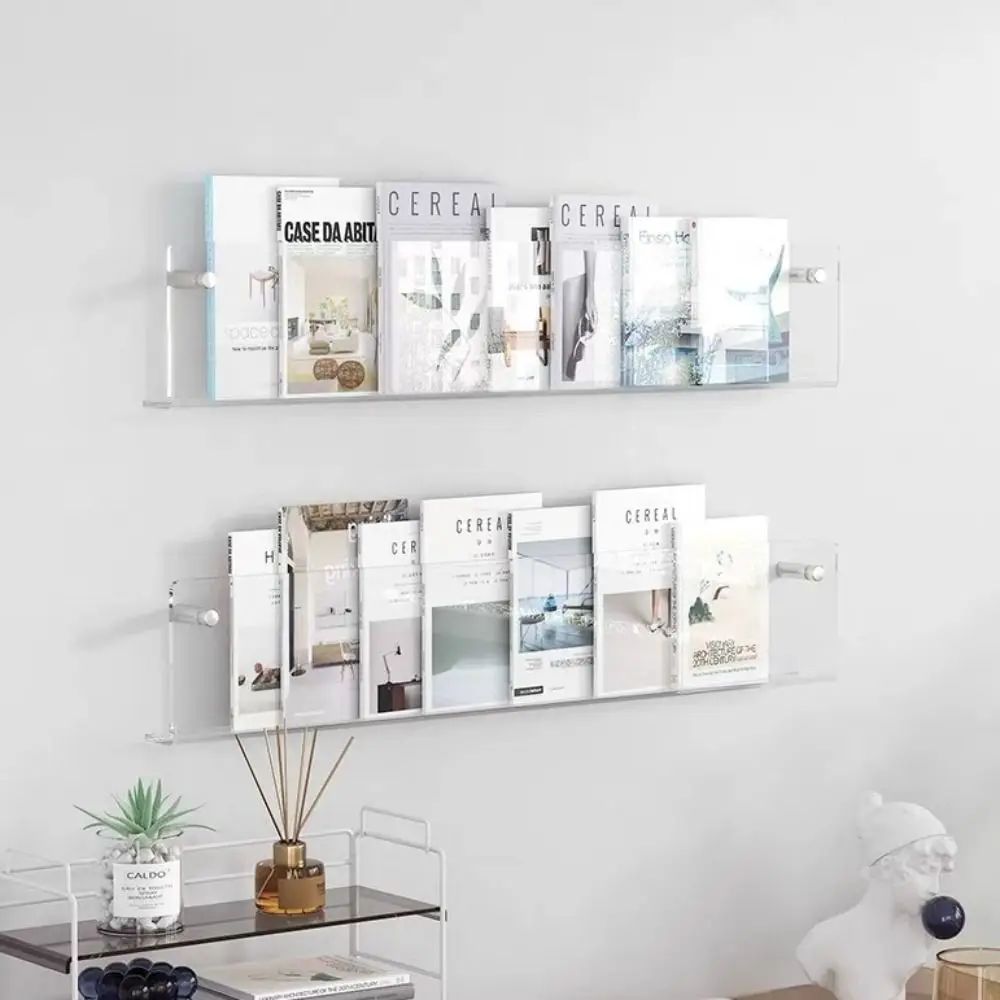 Acrylic Magazine Rack Wall Mount Literature Organizer Floating Bookshelves Italian Brochure Holder Pamphlet Stand Hang Display