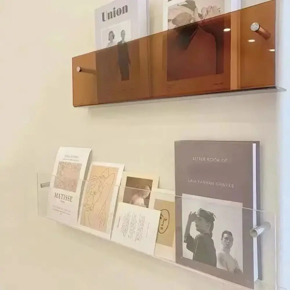 Acrylic Magazine Rack Wall Mount Literature Organizer Floating Bookshelves Italian Brochure Holder Pamphlet Stand Hang Display