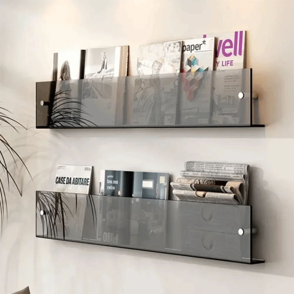 Acrylic Magazine Rack Wall Mount Literature Organizer Floating Bookshelves Italian Brochure Holder Pamphlet Stand Hang Display