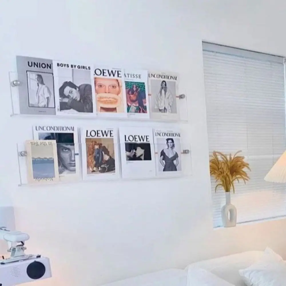 Acrylic Magazine Rack Wall Mount Literature Organizer Floating Bookshelves Italian Brochure Holder Pamphlet Stand Hang Display