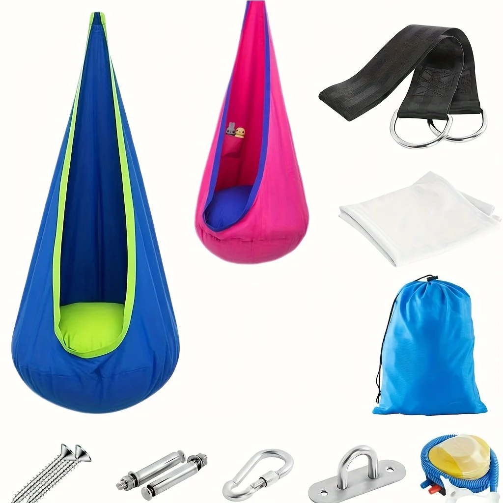 Heavy Duty Hammock Chair, Portable Indoor/outdoor Swing with Inflatable Pillow and Pocket - Ideal Choice for Camping and Balcony