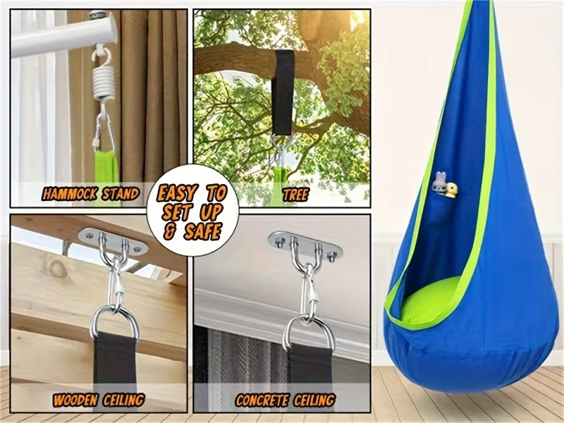 Heavy Duty Hammock Chair, Portable Indoor/outdoor Swing with Inflatable Pillow and Pocket - Ideal Choice for Camping and Balcony