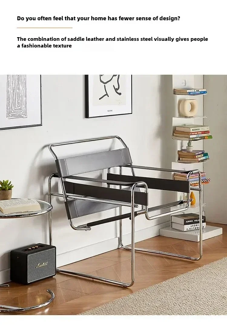Vasily Chair Designer Single Used Casual Sofa Chair Stainless Steel Saddle Leather Living Room Balcony Study Chair Sofa Chairs