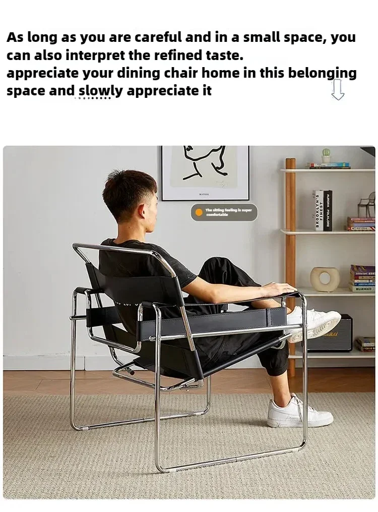 Vasily Chair Designer Single Used Casual Sofa Chair Stainless Steel Saddle Leather Living Room Balcony Study Chair Sofa Chairs
