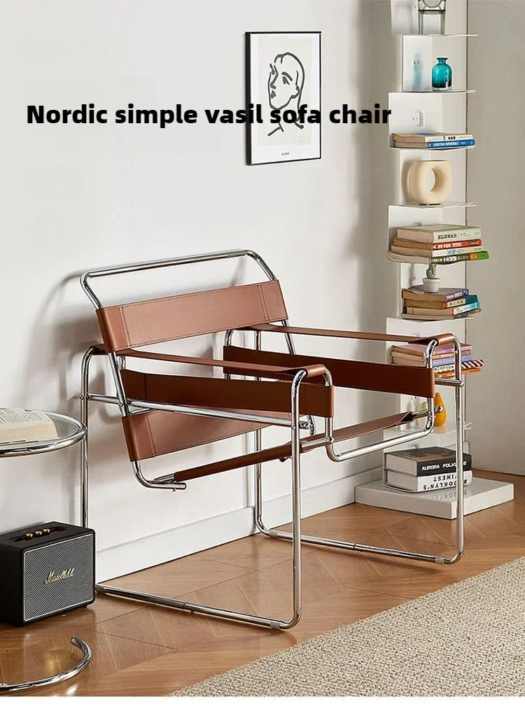 Vasily Chair Designer Single Used Casual Sofa Chair Stainless Steel Saddle Leather Living Room Balcony Study Chair Sofa Chairs