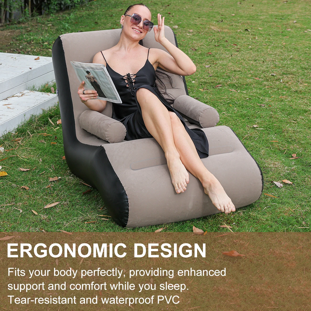 1PC Inflatable Recliner, Foldable Bedroom Living Room Lounge Chair, Indoor Sofa Recliner With Armrests, Outdoor Recliner