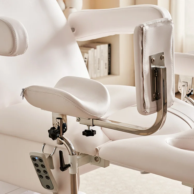 Electric Gynecology Exam Table With Metal Frame Synthetic Leather Upholstery And Stirrups For OB GYN Clinic Hospital Use