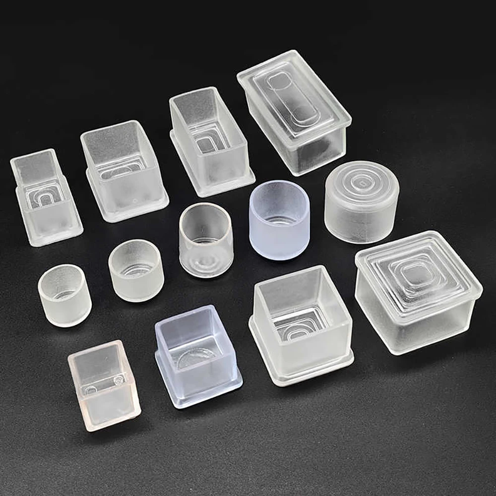 Transparent Rectangle 15-40mm Round 10-76mm Oval Chair Leg Caps Clear PVC Non-Slip Furniture Table Cover Feet Sock Protector Pad