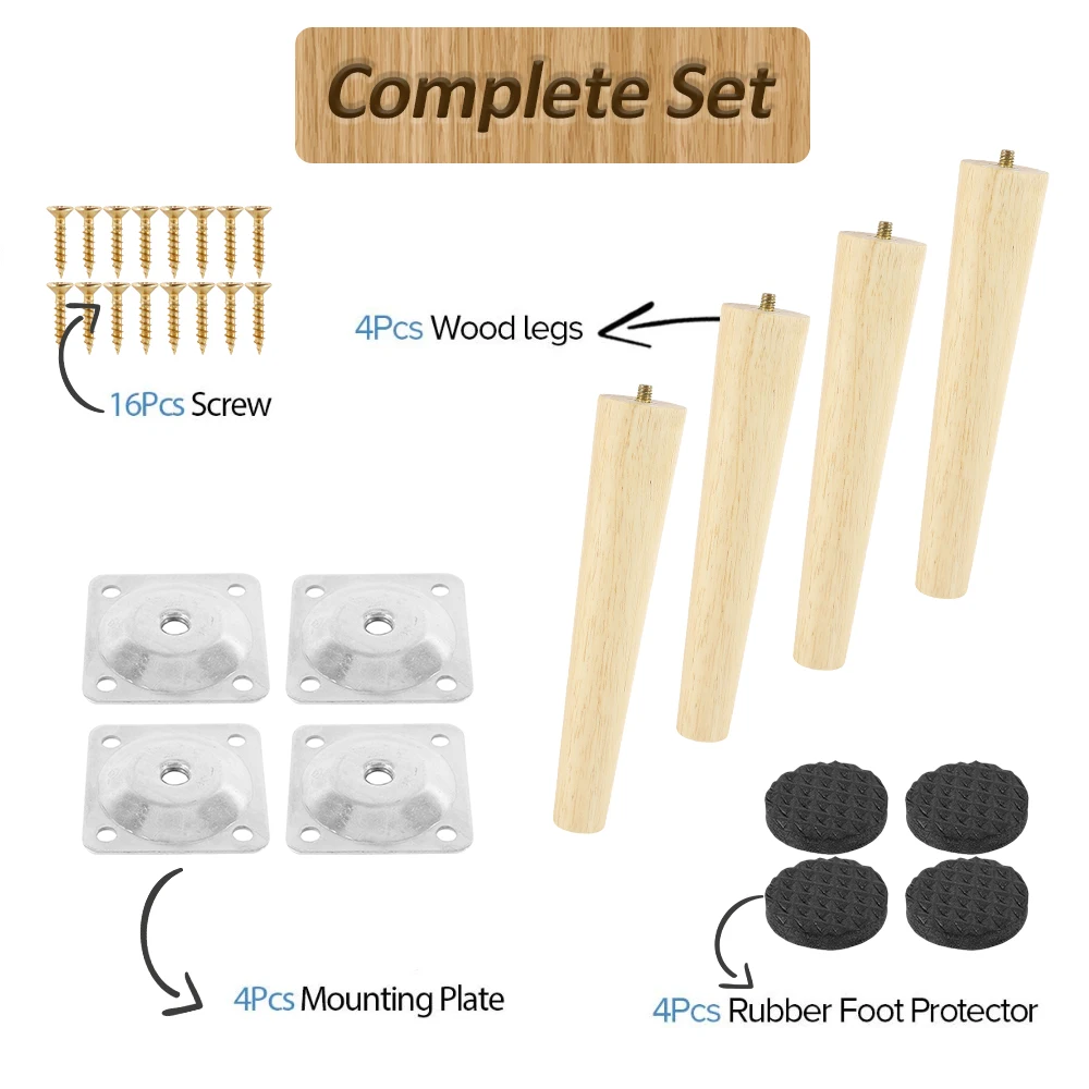 4Pcs Solid Wood Furniture Legs Oblique/Straight Table Sofa Cabinet Support Replacement Feet Non-slip Floor Protector Home
