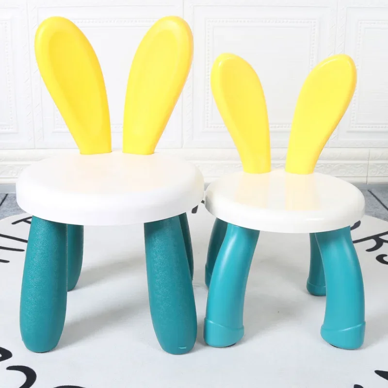 Adorable Rabbit Kindergarten Kids Chair Plastic Thickened Footboard Non-slip Furniture Children Stool for Indoor Toy Sofa Seat