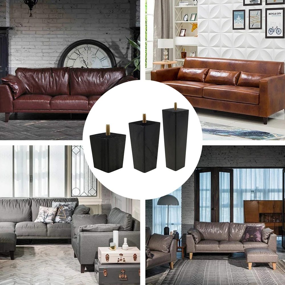 4pcs Wooden Sofa Legs 6/15/20cm Height Replacement Furniture Legs Black Square Furniture Feet for Sofa Couch Chair Bed Table Leg