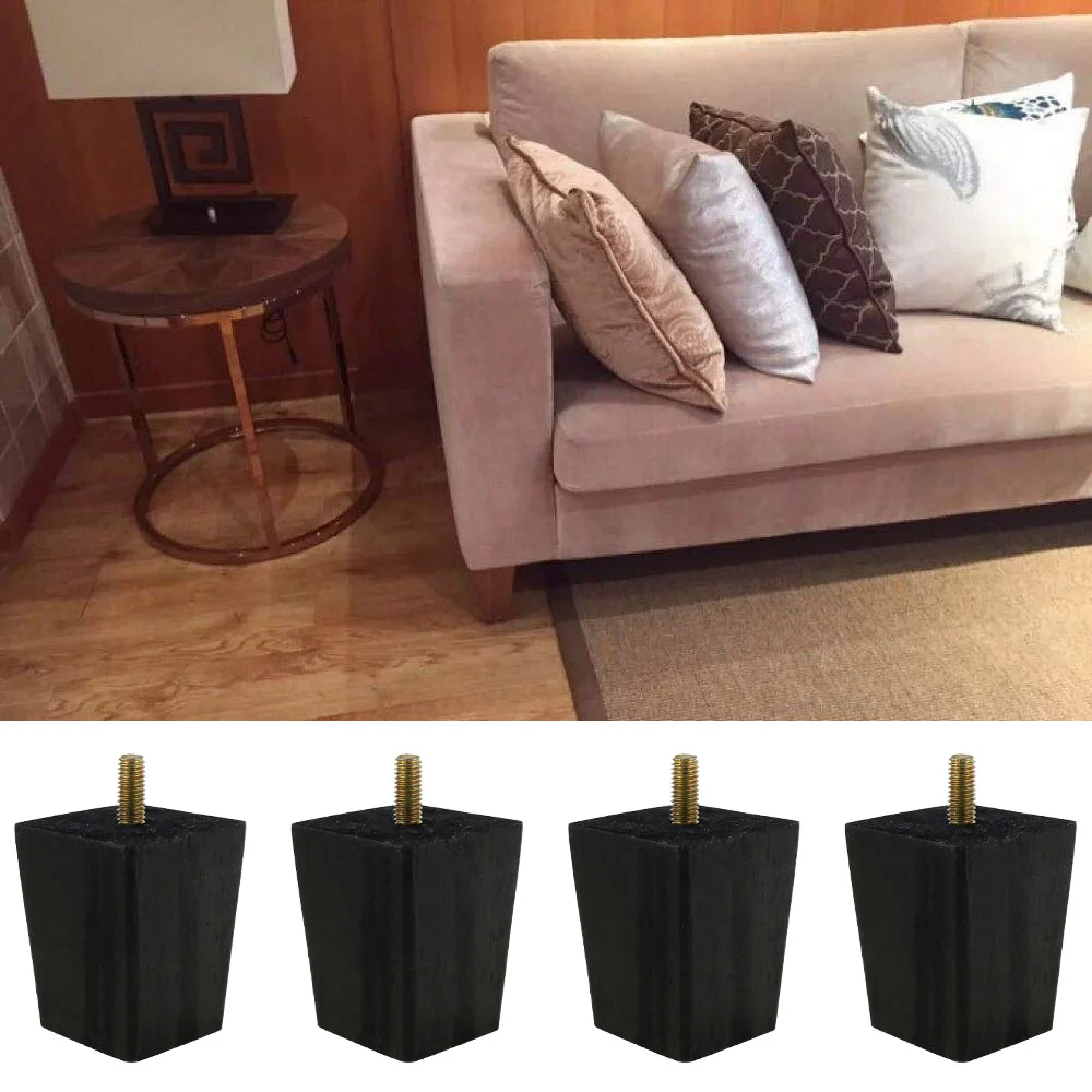 4pcs Wooden Sofa Legs 6/15/20cm Height Replacement Furniture Legs Black Square Furniture Feet for Sofa Couch Chair Bed Table Leg