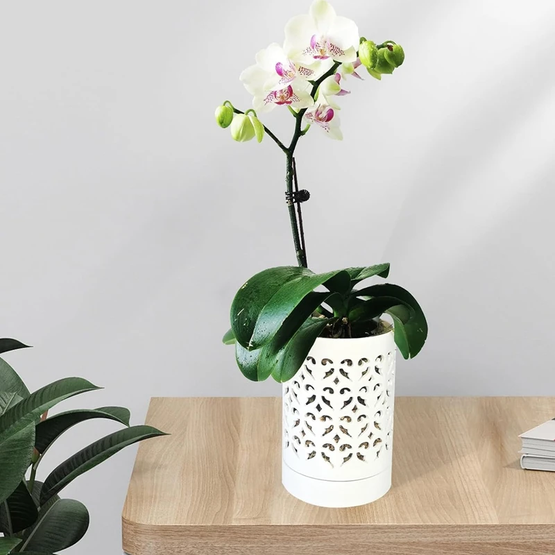 Orchid Pots with Holes,4 Inch Ceramic Orchid Pot for Repotting, Flower Planter Pot Indoor Outdoor, Breathable White