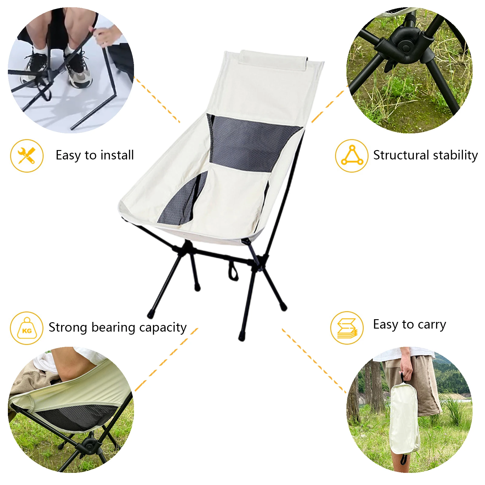 Detachable Portable Folding Moon Chair Outdoor Camping Chairs Beach Fishing Chair Ultralight Travel Hiking Picnic Seat Tools