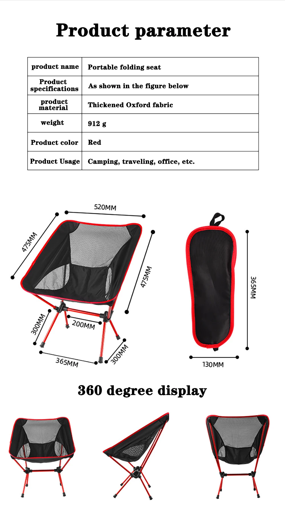 Detachable Portable Folding Moon Chair Outdoor Camping Chairs Beach Fishing Chair Ultralight Travel Hiking Picnic Seat Tools