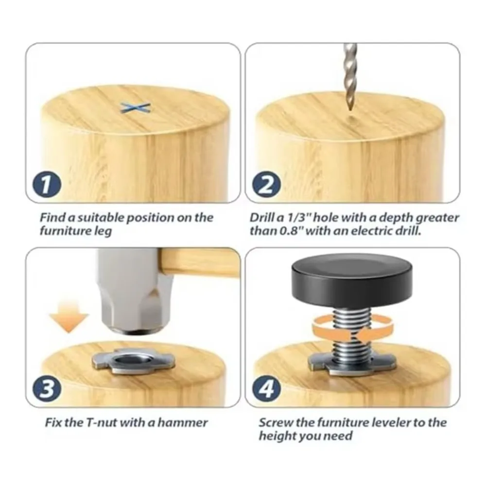8PCS Gifts Adjustable Furniture Leveling Feet Furniture Levelers Hardware Tools Leg Levelers Table Feet Screw on Glide Leveler
