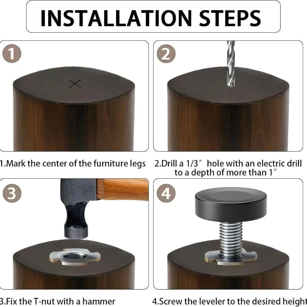 8PCS Gifts Adjustable Furniture Leveling Feet Furniture Levelers Hardware Tools Leg Levelers Table Feet Screw on Glide Leveler