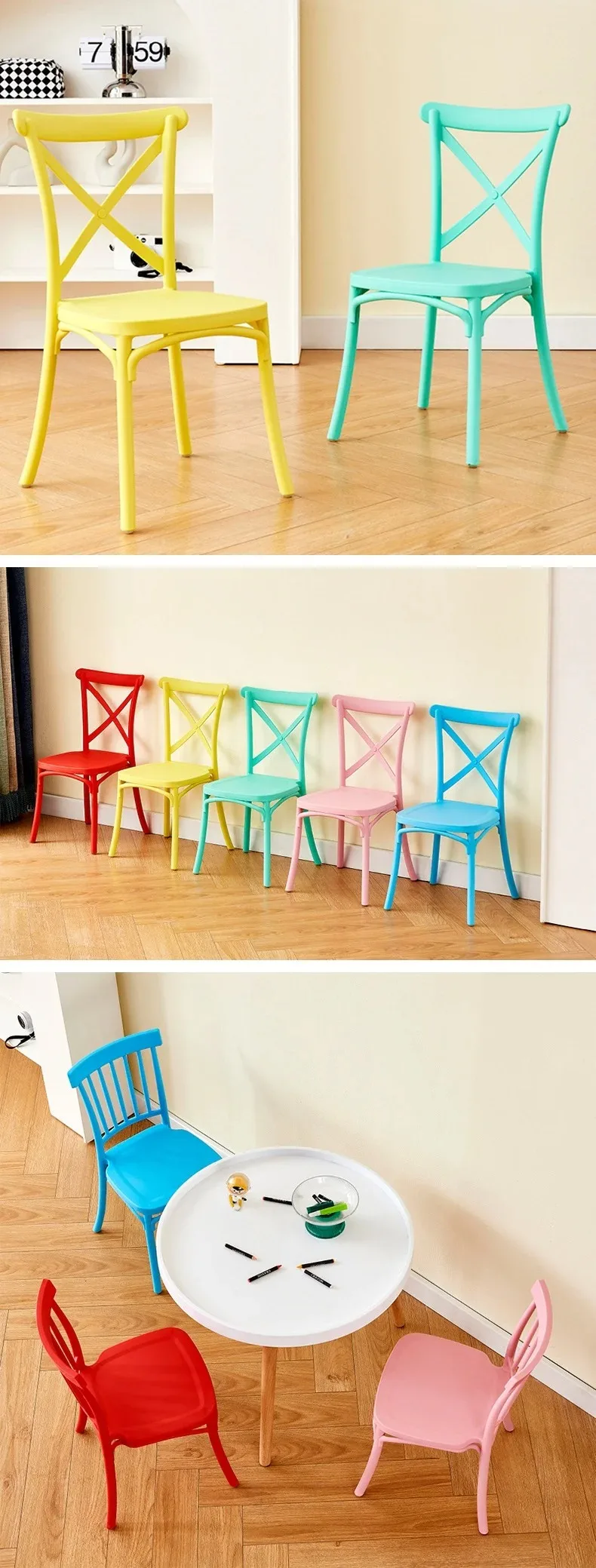 5PCS Children's Windsor Plastic Chair Home Dining Outdoor Party Living Room Plastic Back Stool Universal Design