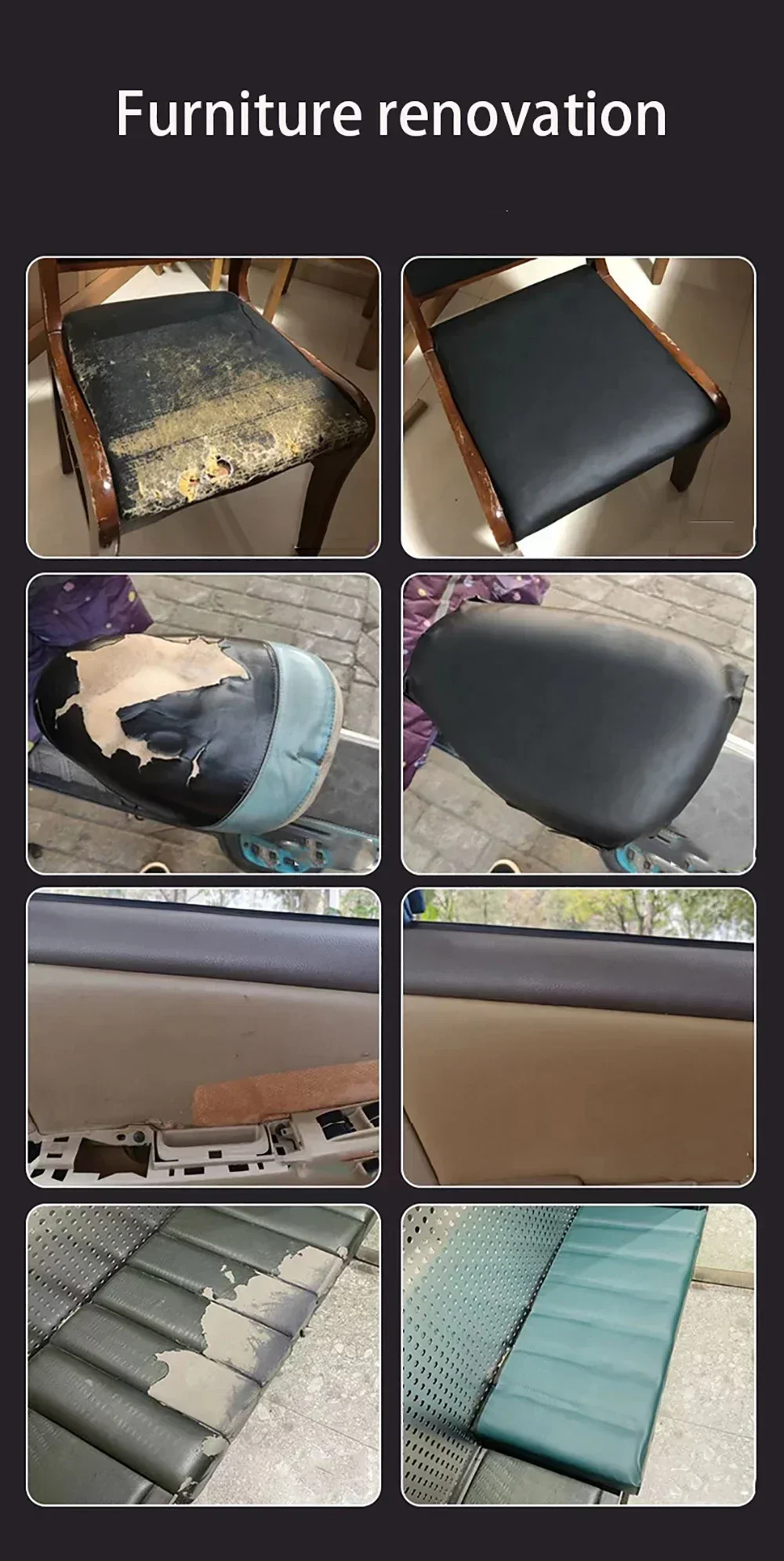 Leather Repair Tape Self Adhesive Waterproof DIY PU Leather Patches for Furniture Cushion Chair Sofa Car Seat Scooter Motorcycle
