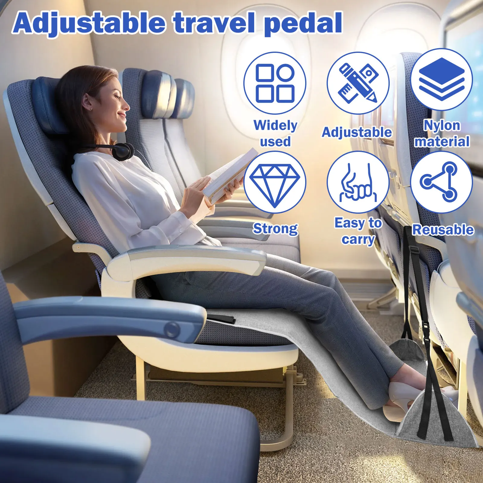 Airplane Foot Hammock Nylon Travel Foot Rest With Adjustable Strap Upgraded Comfortable Airplane Foot Sling for Travel Office